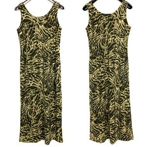 Vintage Animal Print Maxi Dress Women’s Size 14 Sleeveless Scoop Neck Side Slit